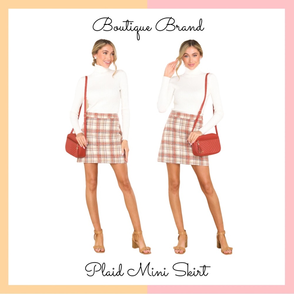 Rust Plaid Mini Skirt